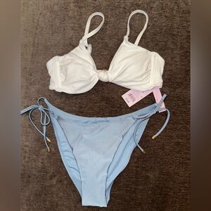 Shade & Shore White Knot Bikini Top with Light Blue Tie-Side Bottoms